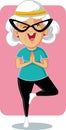 Sporty Granny in Yoga Pose Vector Cartoon Royalty Free Stock Photo