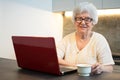 Senior woman using laptop computer while having coffee break at home Royalty Free Stock Photo