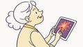 Senior Woman Using Tablet. Modern Technology Active Aging, vector design Generative AI Royalty Free Stock Photo