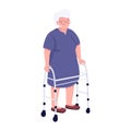Senior woman using walker flat color vector faceless character Royalty Free Stock Photo