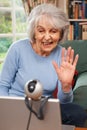Senior Woman Using Webcam To Talk With Family Royalty Free Stock Photo