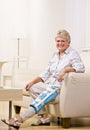 Senior woman wearing knee brace Royalty Free Stock Photo