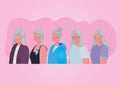 Senior women cartoons on pink background vector design