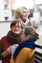 Senior women drinking tea at balcony