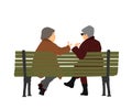 Senior women sitting on bench in public park and talking vector illustration. Royalty Free Stock Photo