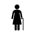 Senior women with walking cane. Elderly person on white background. Vector illustration Royalty Free Stock Photo