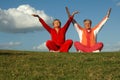 Senior women yoga outdoors Royalty Free Stock Photo