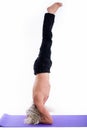 Senior yoga guru man doing head stand Royalty Free Stock Photo