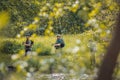 Senior and young fishermen on the river shore Royalty Free Stock Photo