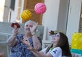 Seniors and childs during therapeutical activities on a nursing home in Mallorca Royalty Free Stock Photo