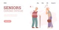 Seniors chronic fatigue website with old people, flat vector illustration.