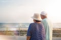 Seniors couple walk along the promenade Royalty Free Stock Photo