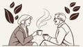 Seniors Enjoying Coffee & Conversation Vector Scene, vector design Generative AI Royalty Free Stock Photo