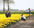 Senior couple visit the bulb route in the tulip fields, Noordoostpolder, Netherlands Royalty Free Stock Photo