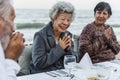 Seniors having a dinner party at the beach Royalty Free Stock Photo