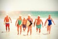 Seniors holding surfboards at the beach