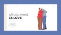 Seniors Love Landing Page Template. Old Man and Woman Embracing and Hugging. Loving Elderly Couple Romantic Relations Royalty Free Stock Photo