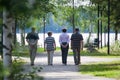 Seniors out walking at park