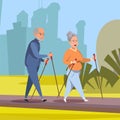 Seniors on outdoor stroll flat vector illustration Royalty Free Stock Photo
