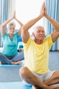 Seniors performing yoga