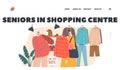 Seniors in Shopping Center Landing Page Template. Shopaholic Couple Purchase Clothes in Fashion Brand Outlet