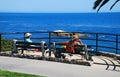 Seniors taking in ocean view at Heisler Park, Laguna Beach, CA Royalty Free Stock Photo