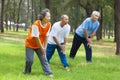 Seniors are warming up before jogging in the park