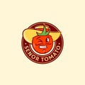 Senor Tomato Abstract Vector Sign, Symbol or Logo Template. Funny Smiling and Winking Spanish Man Face in a Hat. Retro