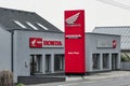 The Honda dealership with red colour and a logo in Senov, Czech Republic