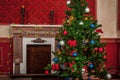 Sensasional vintage Christmas interior with a fire place on back Royalty Free Stock Photo