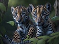 adorable leopard cubs on the prowl watching a hunt Royalty Free Stock Photo