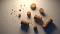 A sense of casual disarray, typical of fallen corks after being extracted Royalty Free Stock Photo