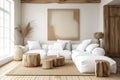 Nordic Harmony: White Sofa and Armchairs Infuse Serenity into a Modern Living Area. Generative AI