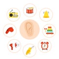 Sense organs poster. Vector illustration. Sense of hearing. Royalty Free Stock Photo