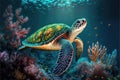 Tropical Serenity: A Sea Turtle in Paradise. Generative Ai