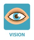 Sense of vision flat style icon. Eye. Isolated on white background. Vector illustration. Royalty Free Stock Photo