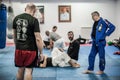 Sensei master instructor Avi Nardia explains BJJ ground fighting technique Royalty Free Stock Photo