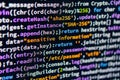 Sensitive information. Close-up image of JavaScript code, including variables, conditionals, and function calls, with Royalty Free Stock Photo