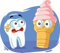 Sensitive Tooth Scared of Cold Ice Cream Vector Cartoon
