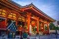 Senso-ji temple Hondo at sunset, Tokyo, Japan