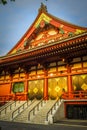 Senso-ji temple Hondo at sunset, Tokyo, Japan