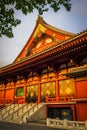 Senso-ji temple Hondo at sunset, Tokyo, Japan