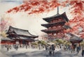 Senso-ji Temple watercolor in japan