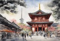 Senso-ji Temple watercolor in japan