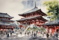 Senso-ji Temple watercolor in japan