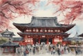 Senso-ji Temple watercolor in japan