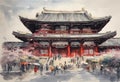 Senso-ji Temple watercolor in japan