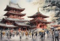 Senso-ji Temple watercolor in japan