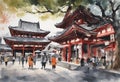 Senso-ji Temple watercolor in japan