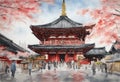 Senso-ji Temple watercolor in japan